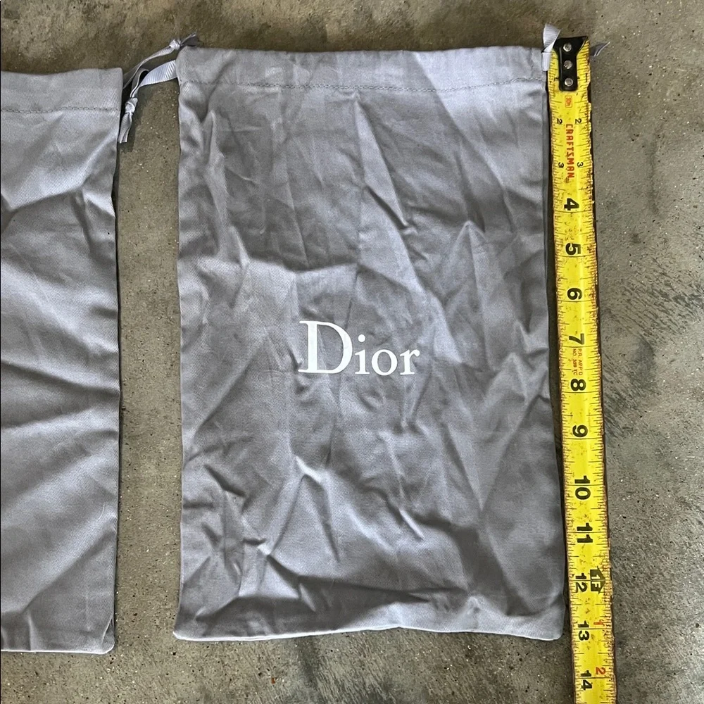 Authentic Dior Gray Drawstring Dust Bags with White Logo (Pair)